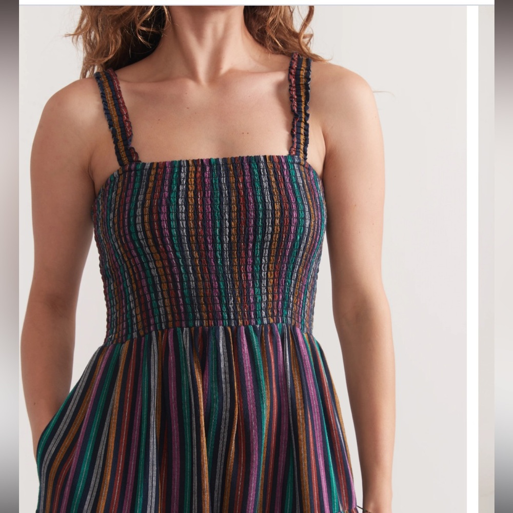 NWT Marine Layer Selene Smocked Maxi Dress in Multi Stripe - Picture 3 of 8